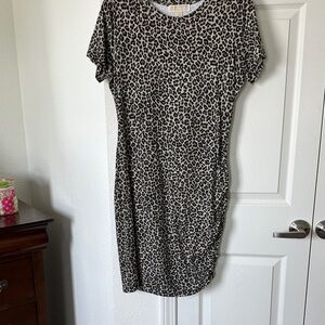 Michael Kors Black and Tan Leopard Print Midi Dress